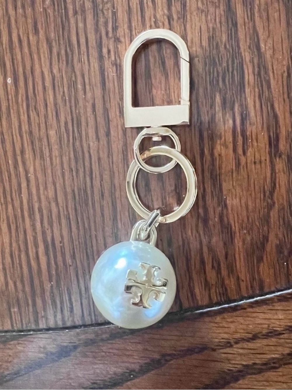 Tory Burch Gold-Tone Keyring with Pearl Charm